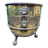 Cache-pot en laiton massif lion Art Nouveau