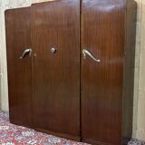 3-door mahogany wardrobe in Art Deco style from the 1950s, removable into 3 parts
