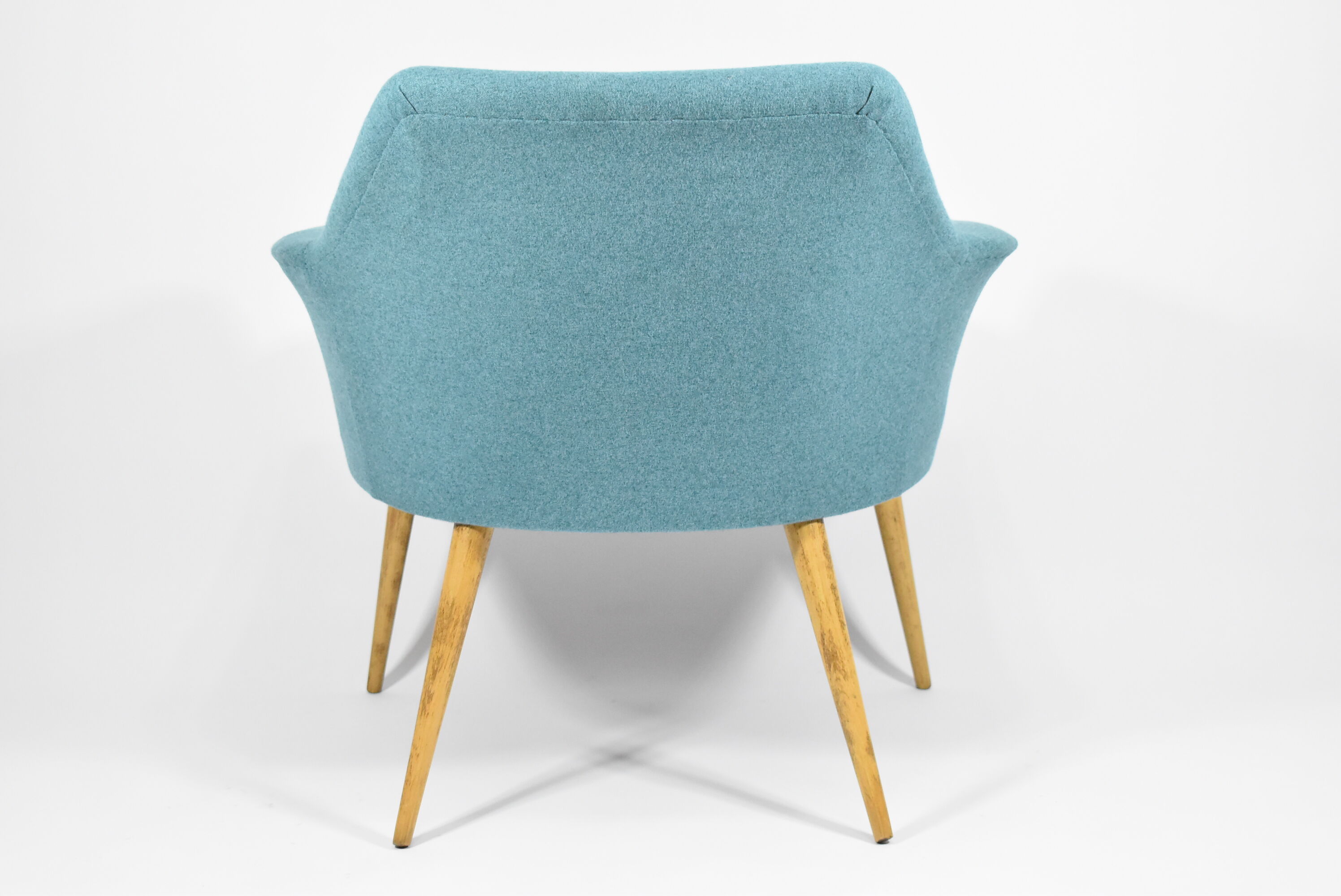 Vintage armchair Shell, turquoise fabric, 1960s, restored