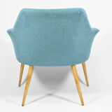 Vintage armchair Shell, turquoise fabric, 1960s, restored