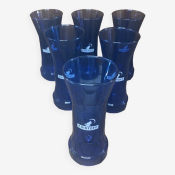Series of 6 eristoff glasses blue glass #a395