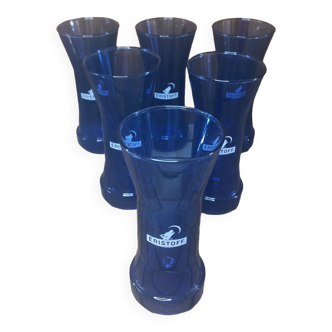 Series of 6 eristoff glasses blue glass #a395