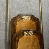 Art Nouveau period bed in painted iron faux wood with stylized colored patterns