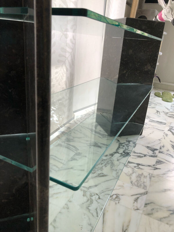 Console Roche Bobois en marbre noir veiné et verre, années 90