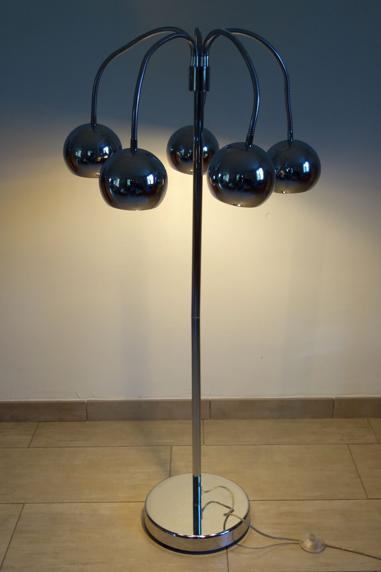 Floor lamp chrome spring 5 balls vintage