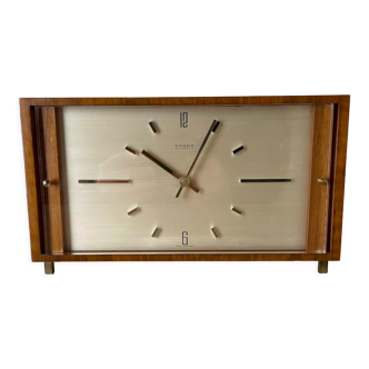 Vintage hollywood regency wooden walnut table clock by Kienzle, germany 1960s