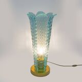 Mid-Century Modern Brass and Murano Glass Leaf Palm Table Lamps