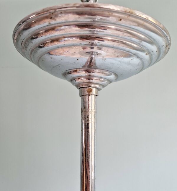 Suspension Art Déco en verre moucheté blanc, années 1930