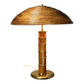 Lampe de table en rattan, bambou et laiton à tige en crayon du milieu du siècle, années 1960.