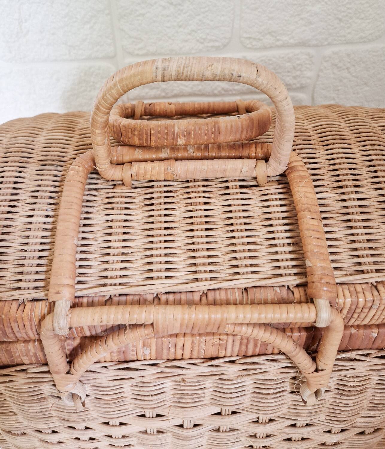 Large vintage woven wicker basket