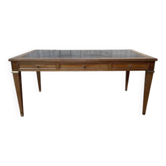 Bureau plat de style Louis XVI cuir noir