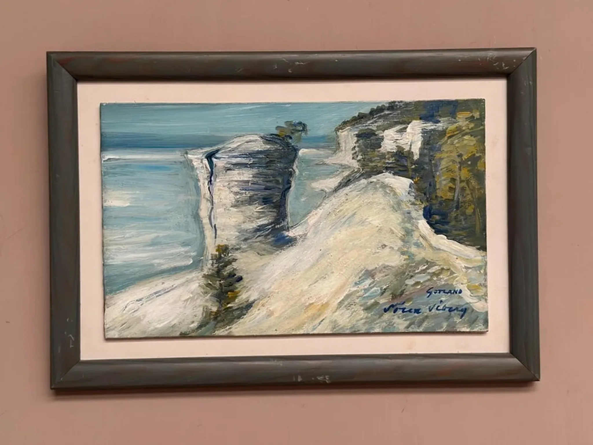 Original Swedish Oil on Panel – “Beach” by Soren Viberg – Vintage & Framed – 32 × 23 cm (12.5" × 9")