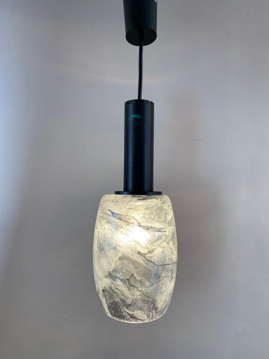 Pair of 1970s Putzler grey marbled pendant lights