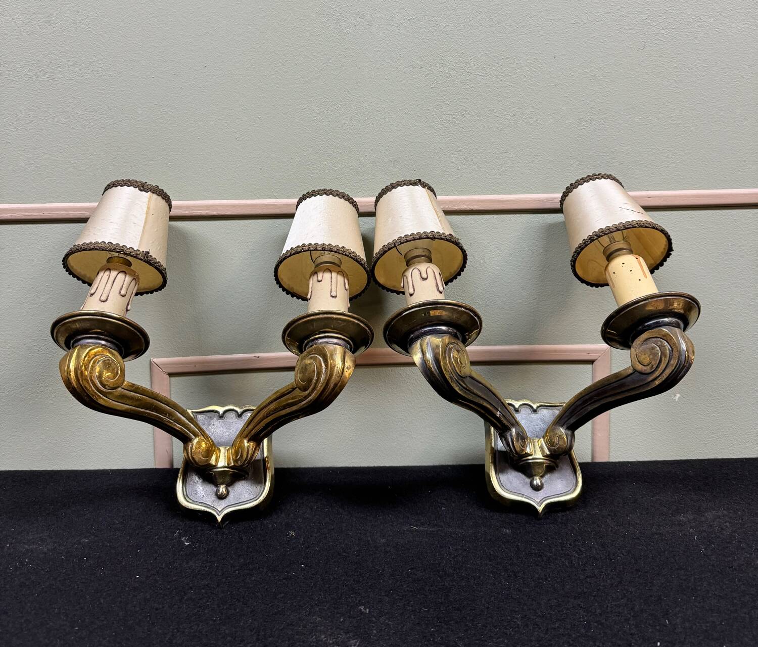 Jules Leleu Pair Of Bronze Sconces With Stamped Double Patina