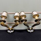 Jules Leleu Pair Of Bronze Sconces With Stamped Double Patina