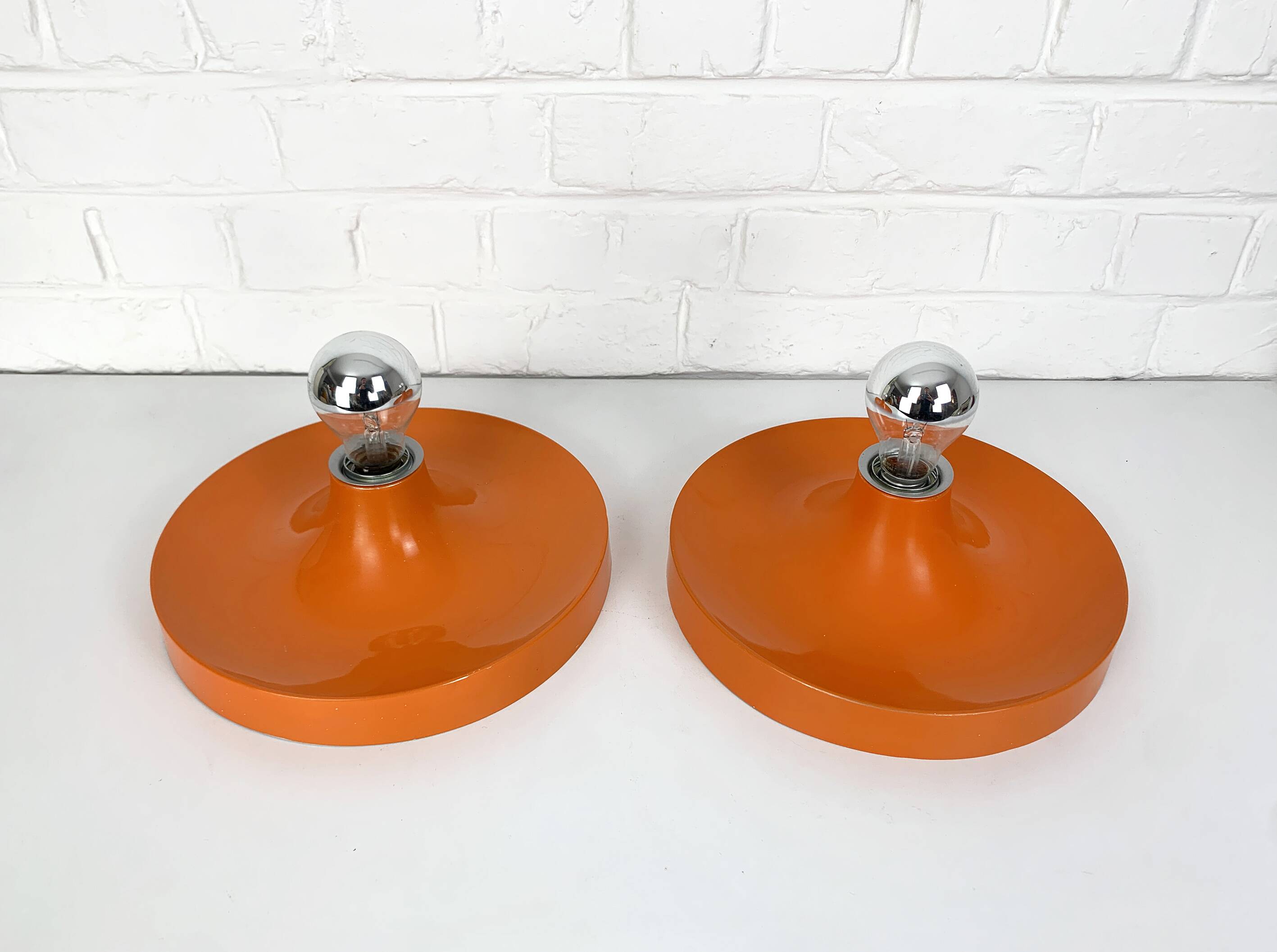 Pair of Space Age Teka wall lights, Germany in aluminum, Flush, Disc, 1960-70