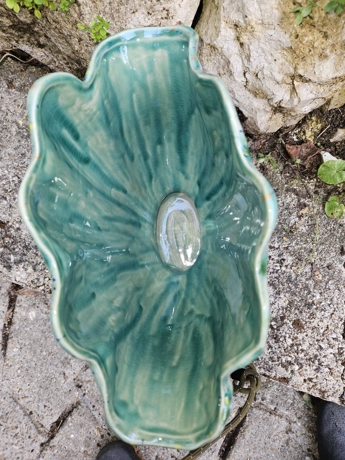 Unique Shell Vase Hand Enameled Green