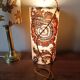 Vintage portable lamp with authentic seventies floral linen fabric.