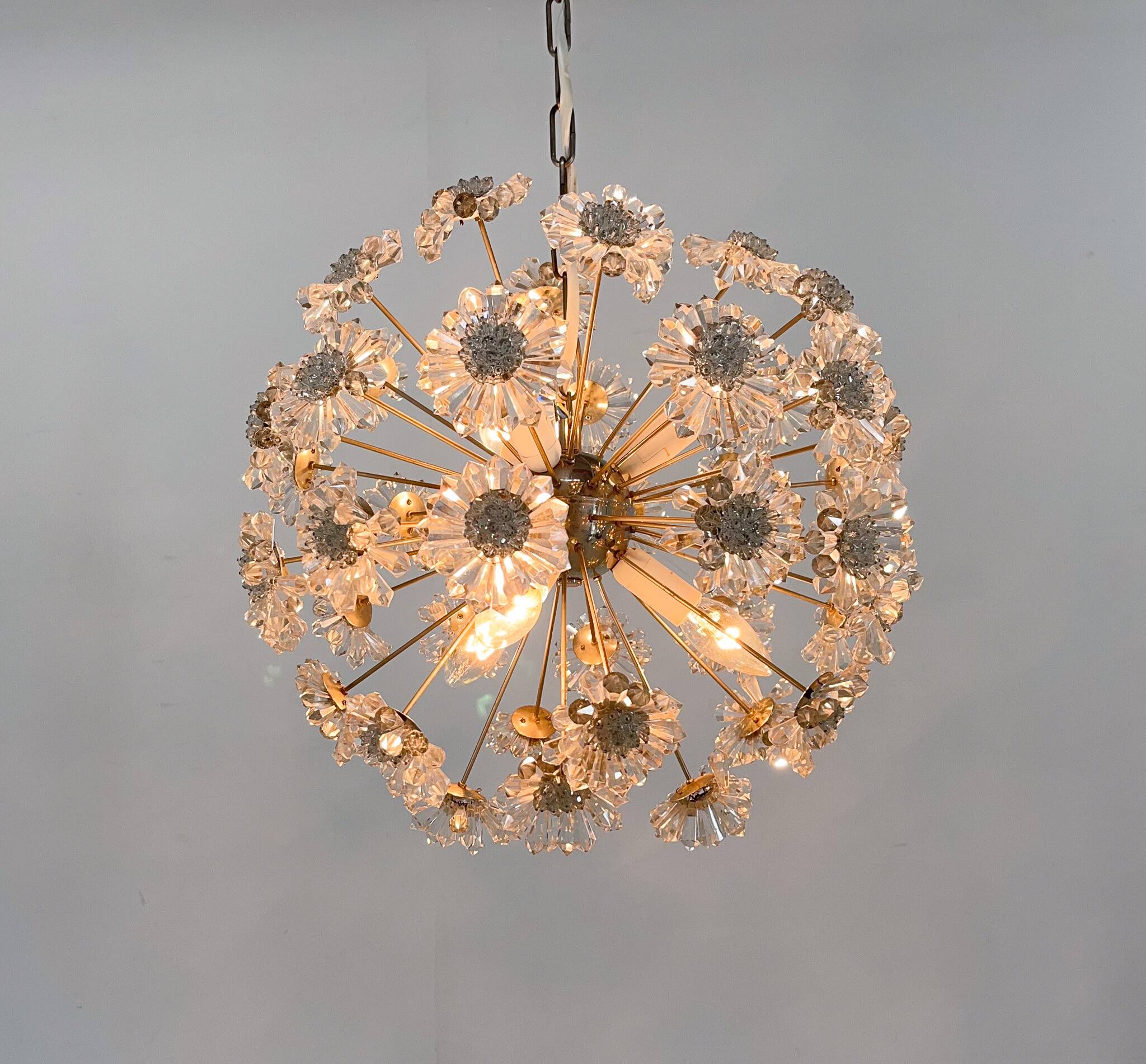 Design Space age Dandelion / Sputnik Chandelier by Preciosa, 1970s