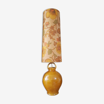 Ceramic and flowered canvas floor lamp from the 70s