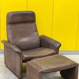 Vintage brown leather ds 50 by de sede, 1960s-1970s + stool