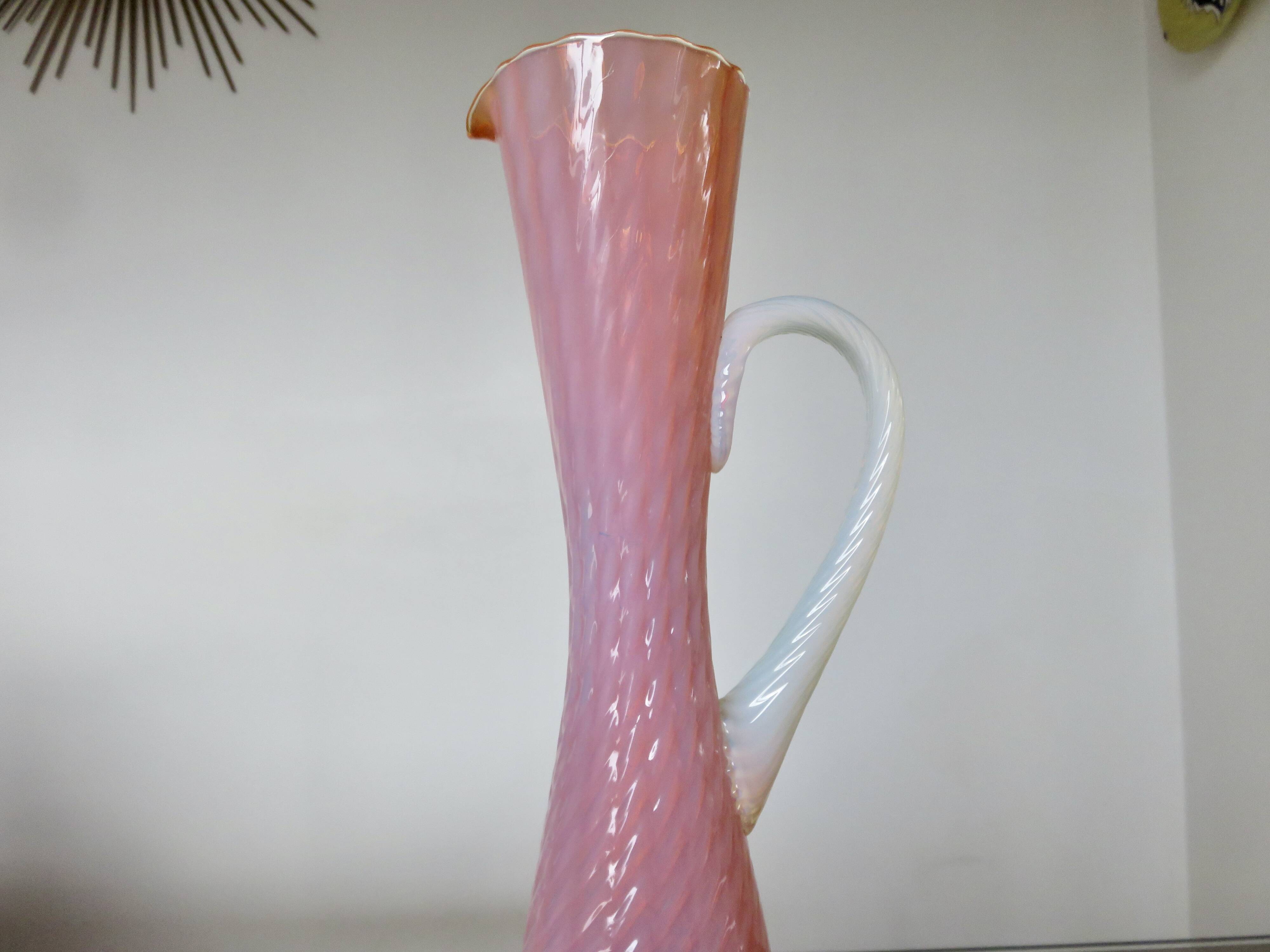 Vase, soliflore stelvia glass, italy, pink, orange and opalescent, 1960s