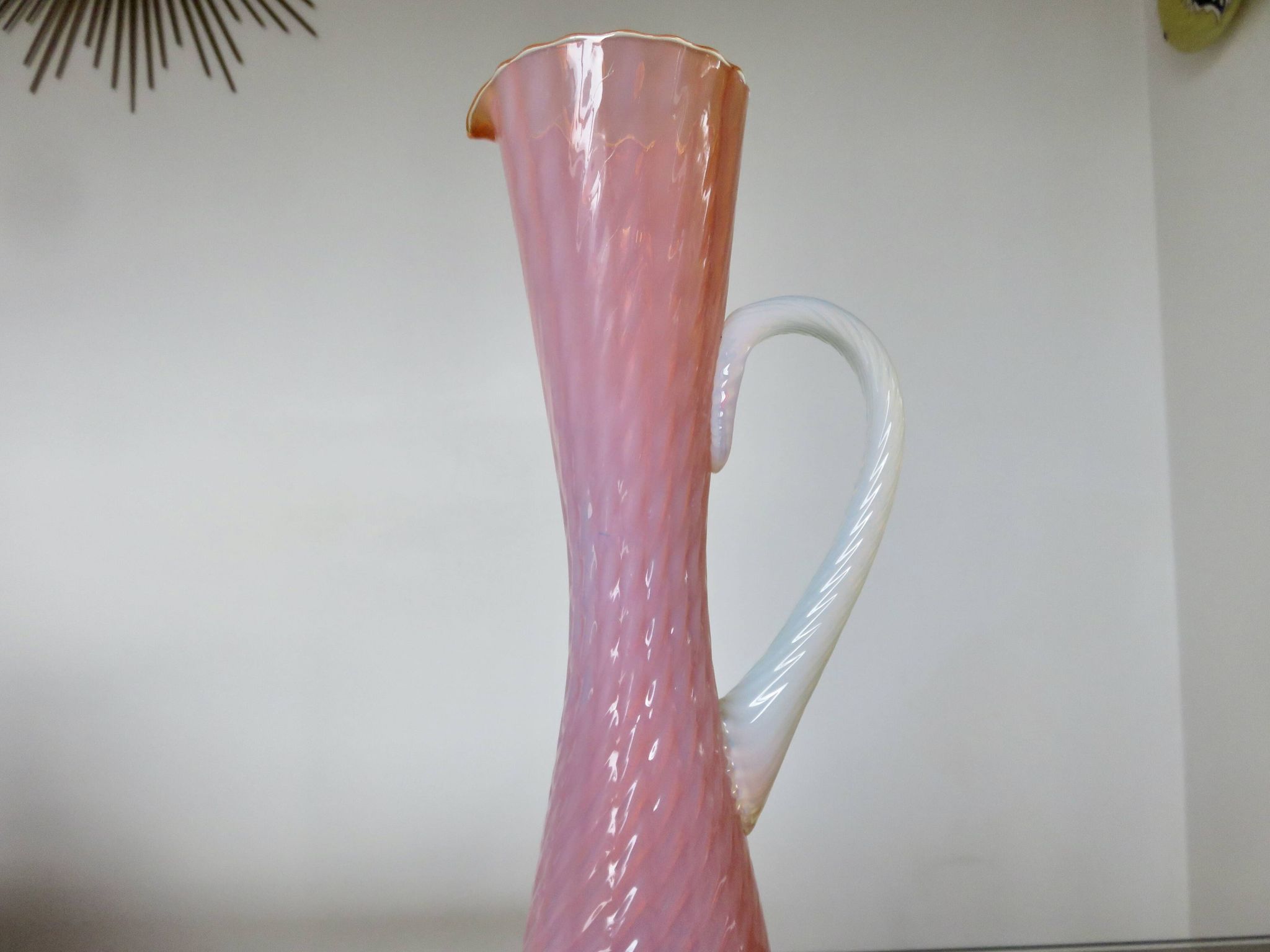 Vase, soliflore stelvia glass, italy, pink, orange and opalescent, 1960s