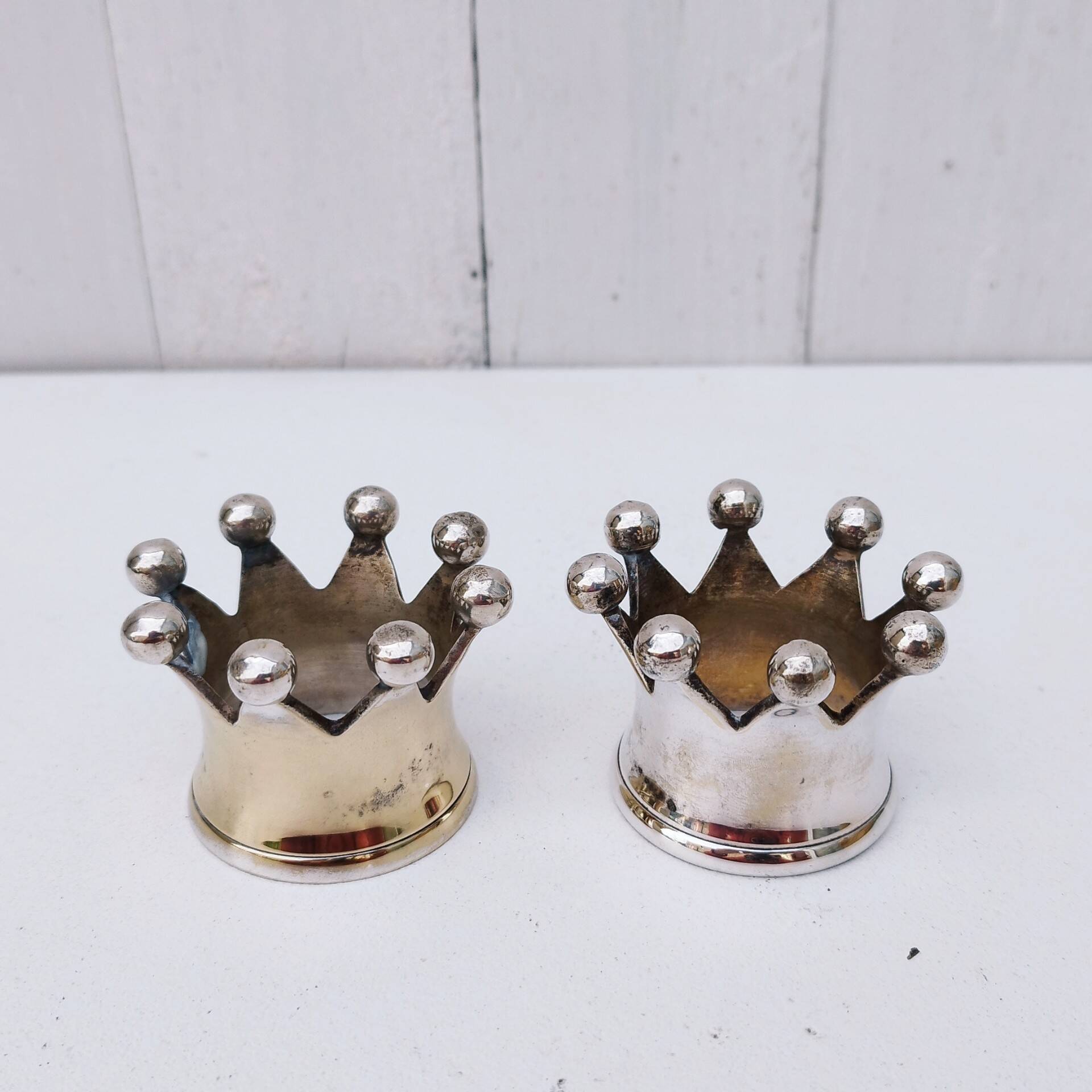 Pair of vintage crown silver metal candlesticks