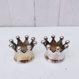 Pair of vintage crown silver metal candlesticks