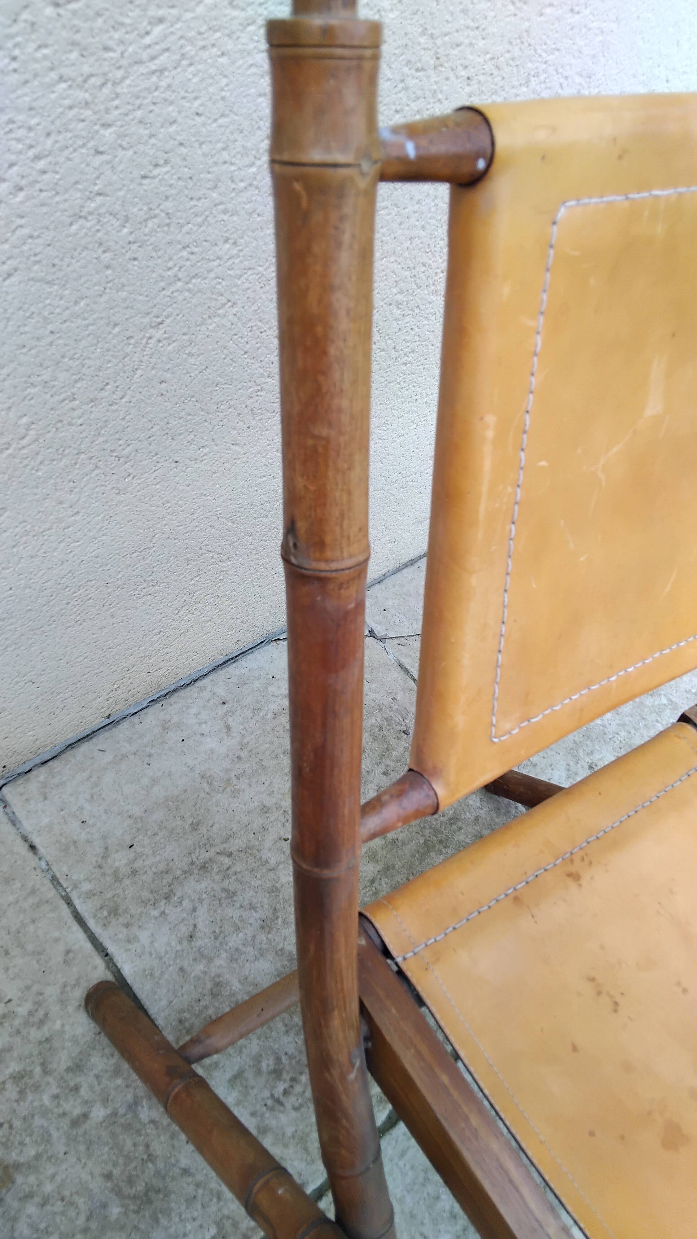 Vintage leather folding safari chairs