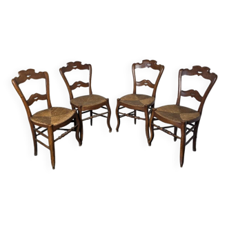 4 old straw chairs