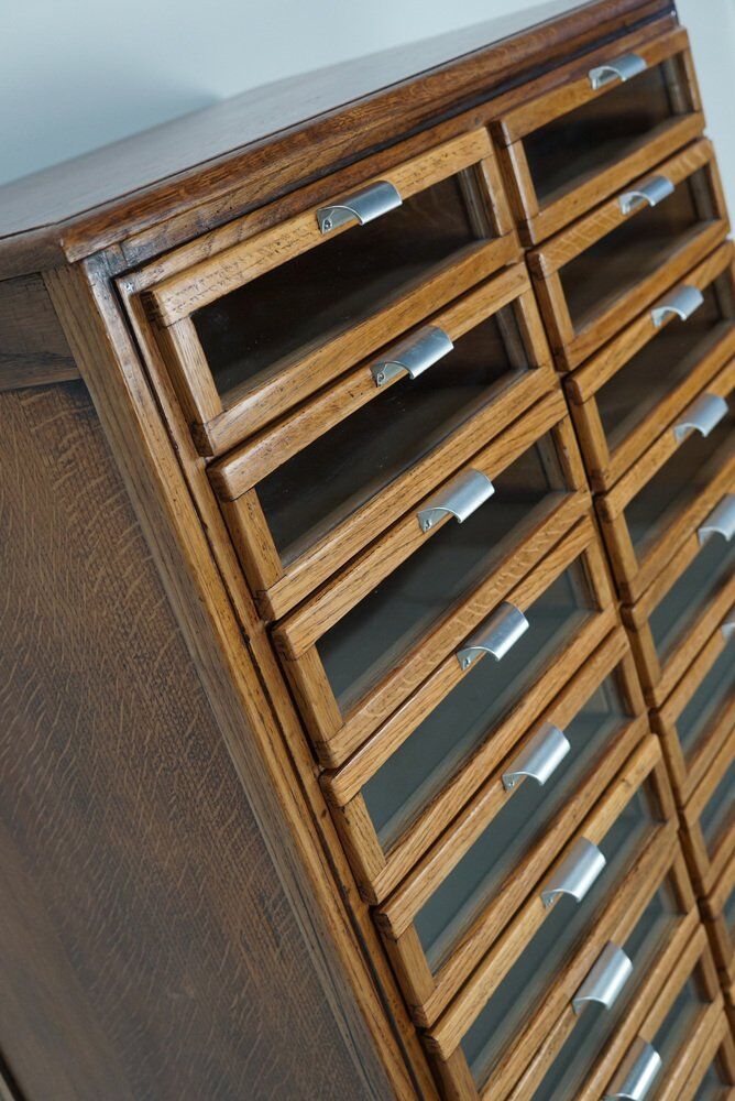 Vintage Dutch oak haberdashery shop cabinet, 1950s