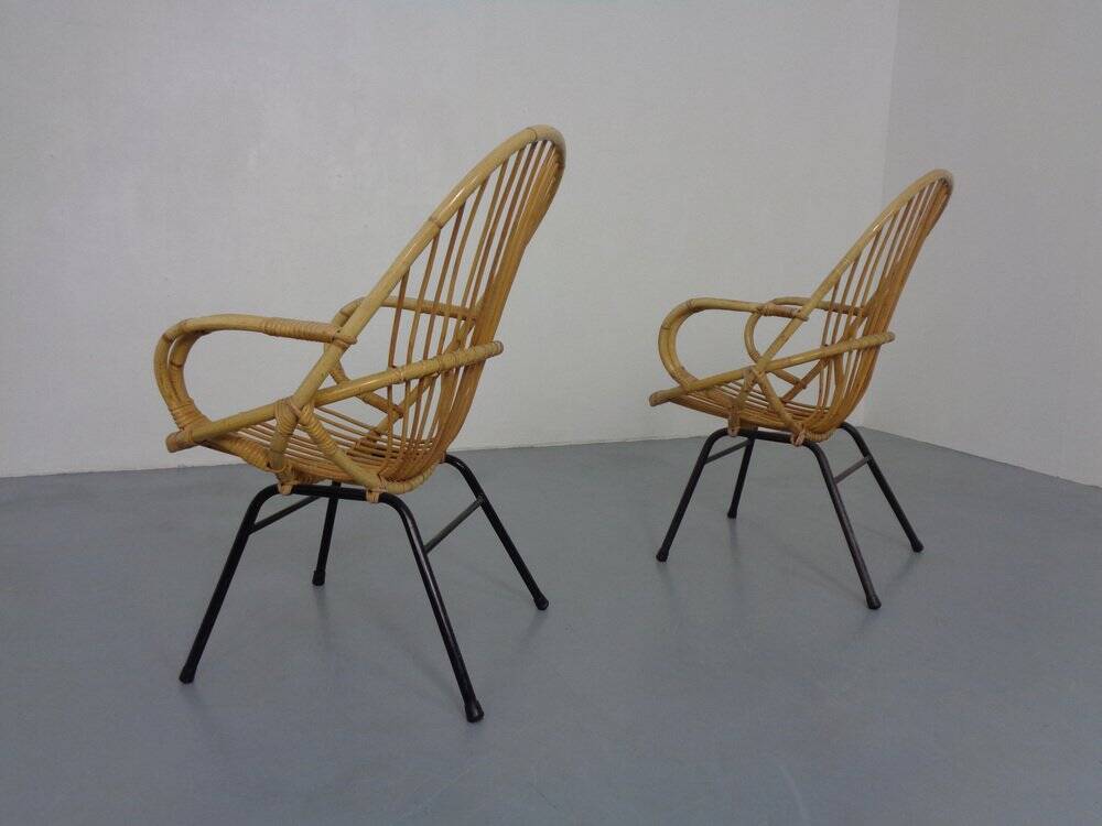 Set of Dutch Mid-Century Bamboo Chairs by Rohé Noordwolde, 1950s
