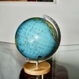 Vintage metal and wood terrestrial globe 1950
