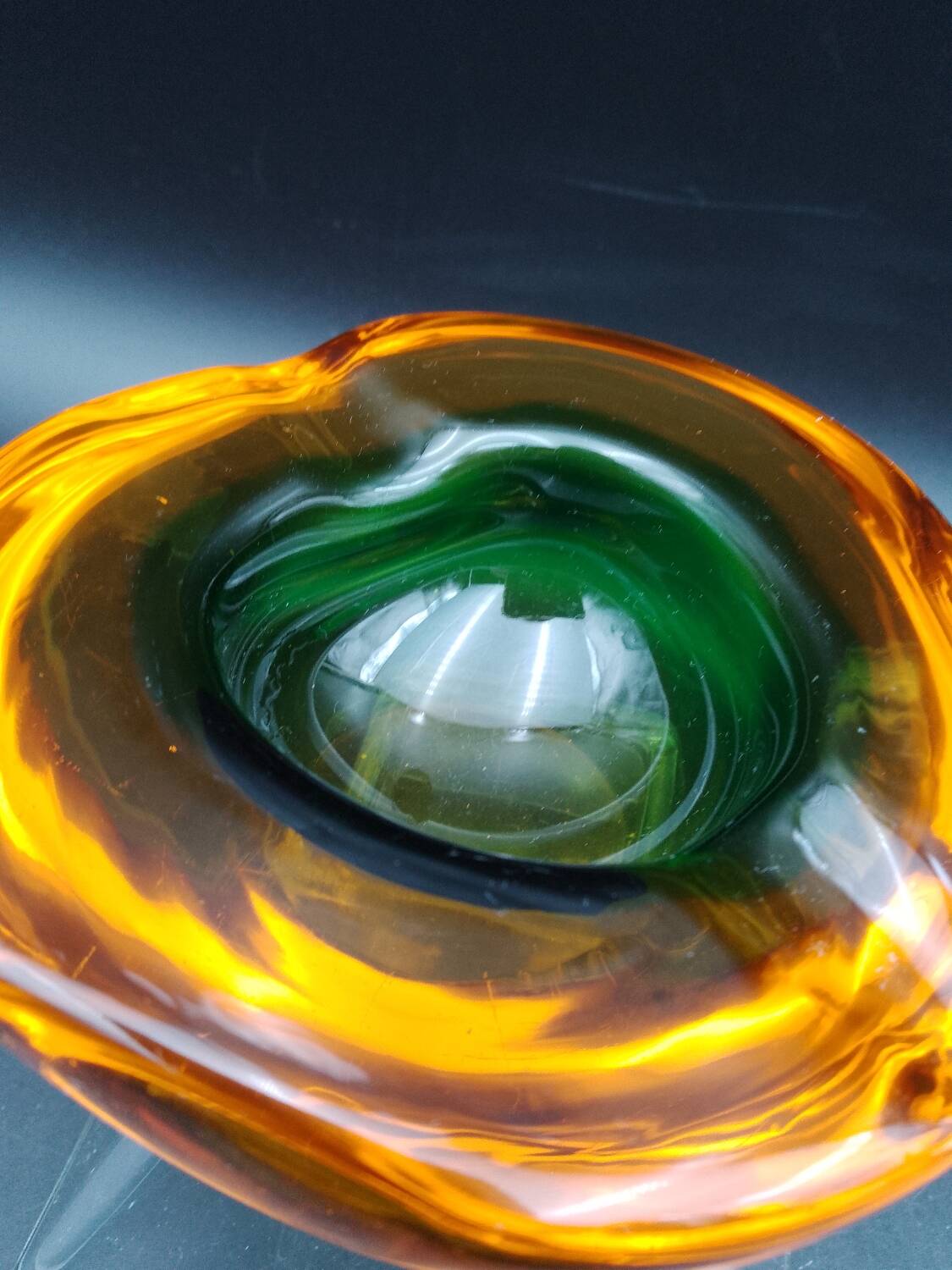 Rare Murano glass "Multi-Color" ashtray with Seguso shell elements