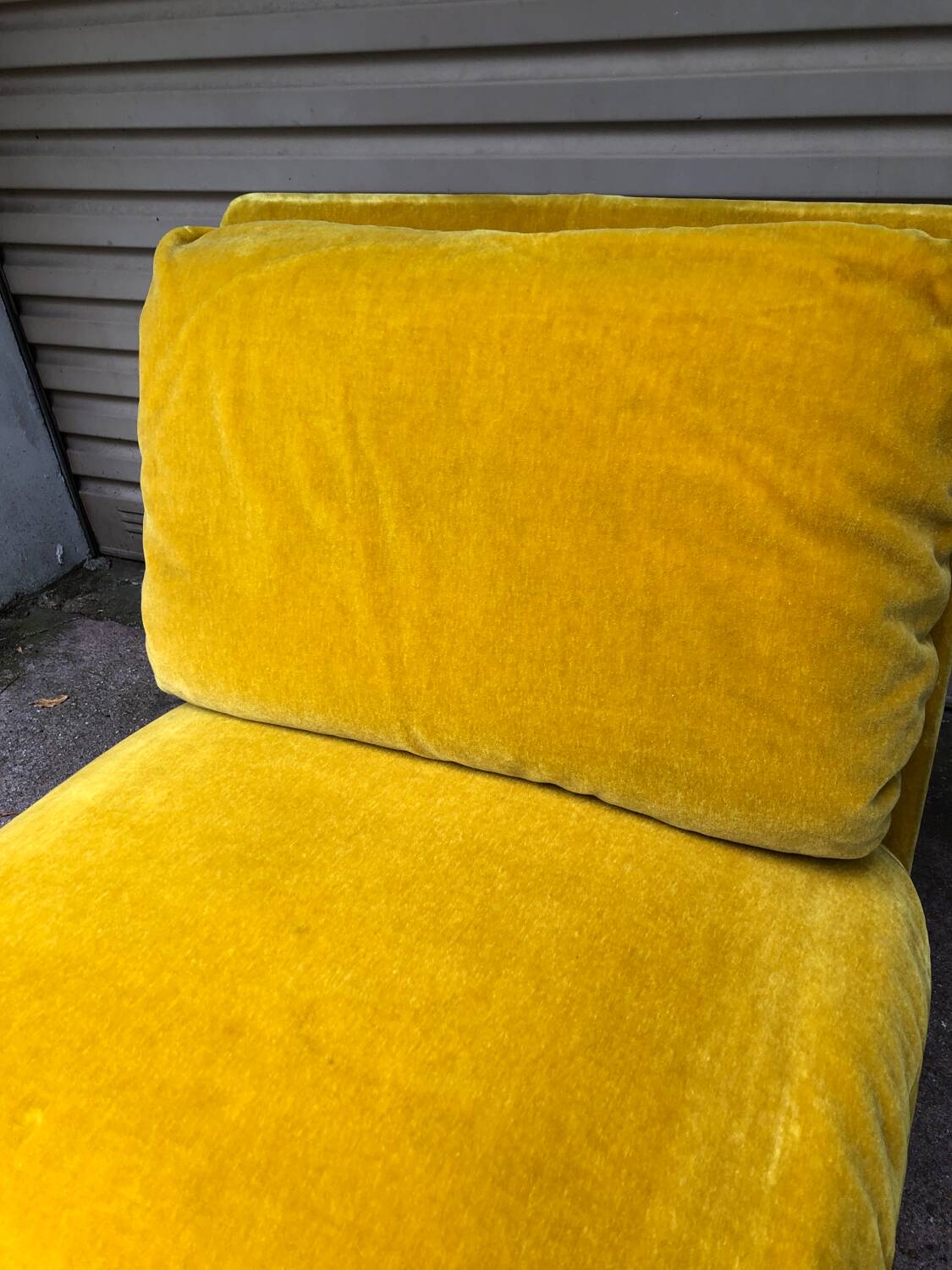 Vintage 80s yellow velvet armchair