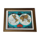 Screen-printed mirror map world 34x23cm