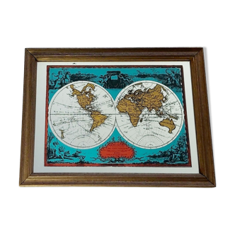 Screen-printed mirror map world 34x23cm
