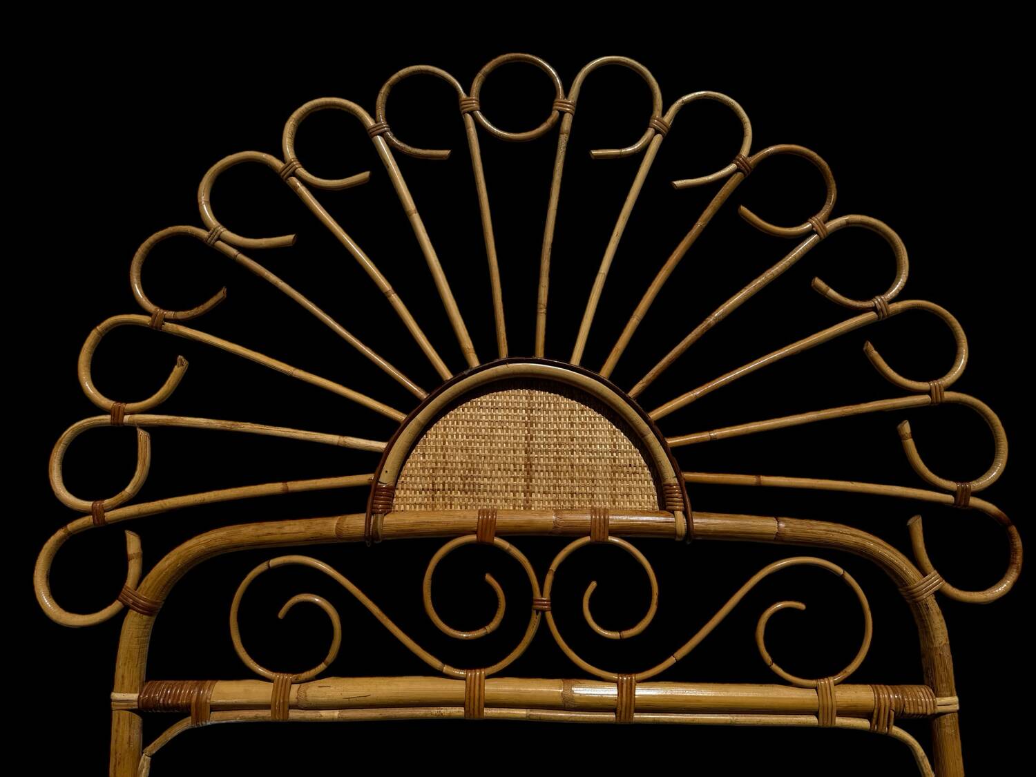 Bamboo and rattan headboard, handcrafted on the Côte d'Azur, 1960