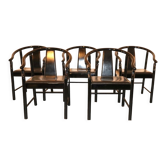 Set of 5 black lacquered leather dining chairs similar to China Chair Wegner