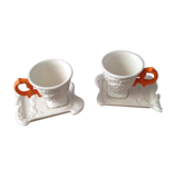 Lot de 2 tasses blanches à anses orange