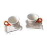Set of 2 white cups with handles orange