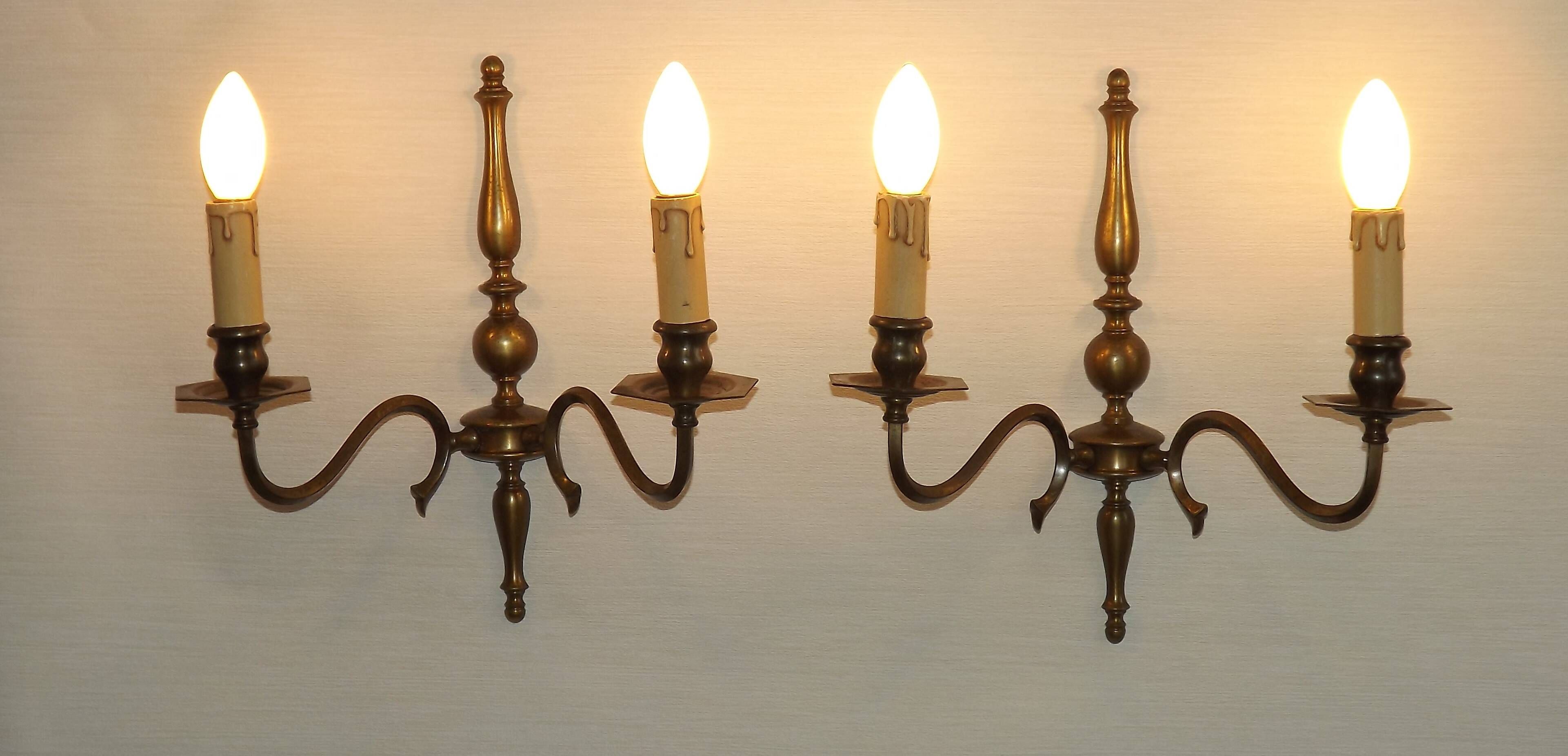 Pair of Double French Vintage Bronze Effect Metal Flemish Wall Lights