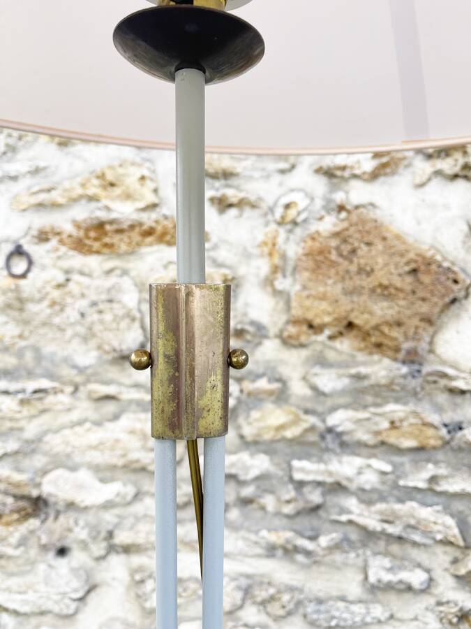 Tubular floor lamp in blue-grey metal and brass, 1930