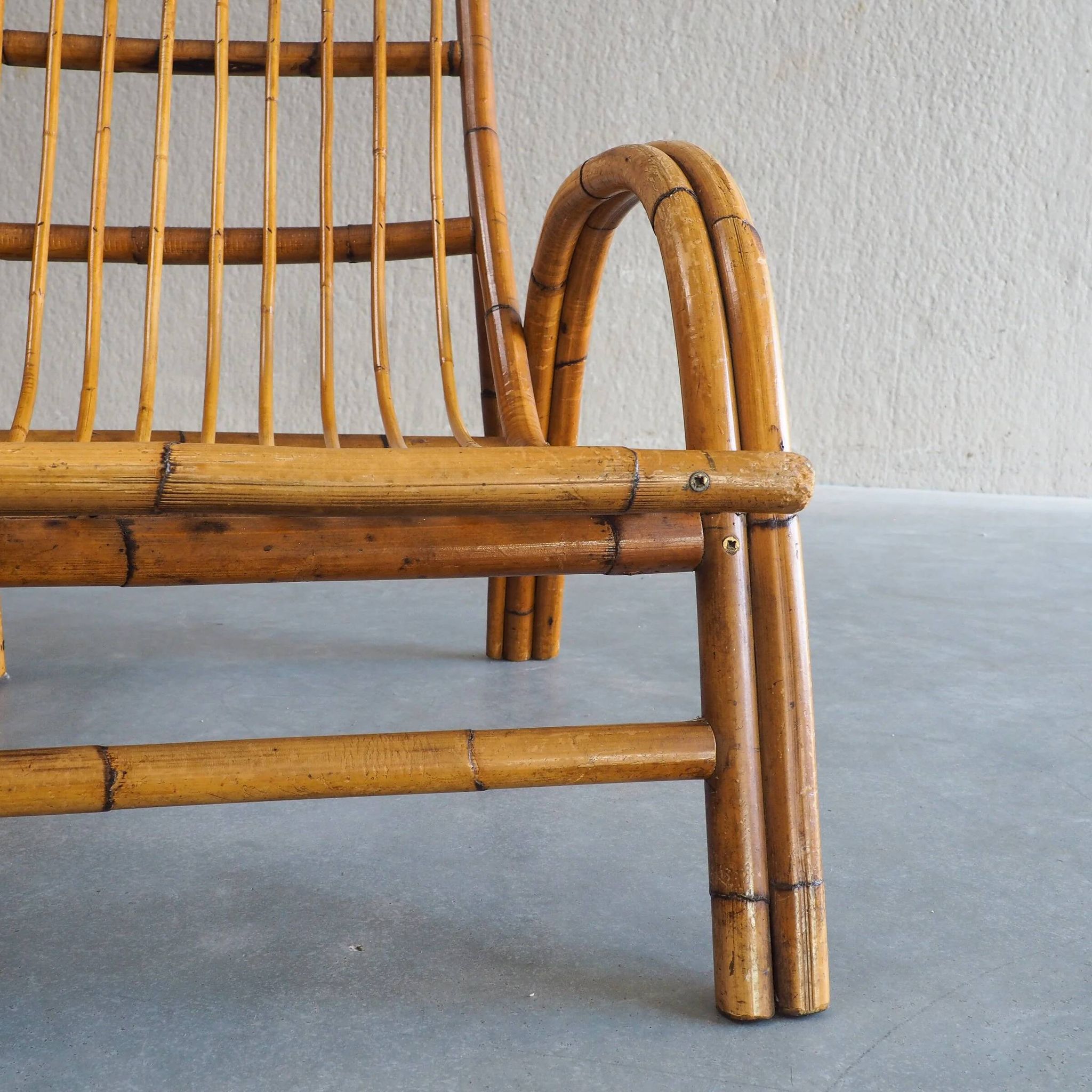 Mid-century rattan & bamboo two-seater lounge sofa