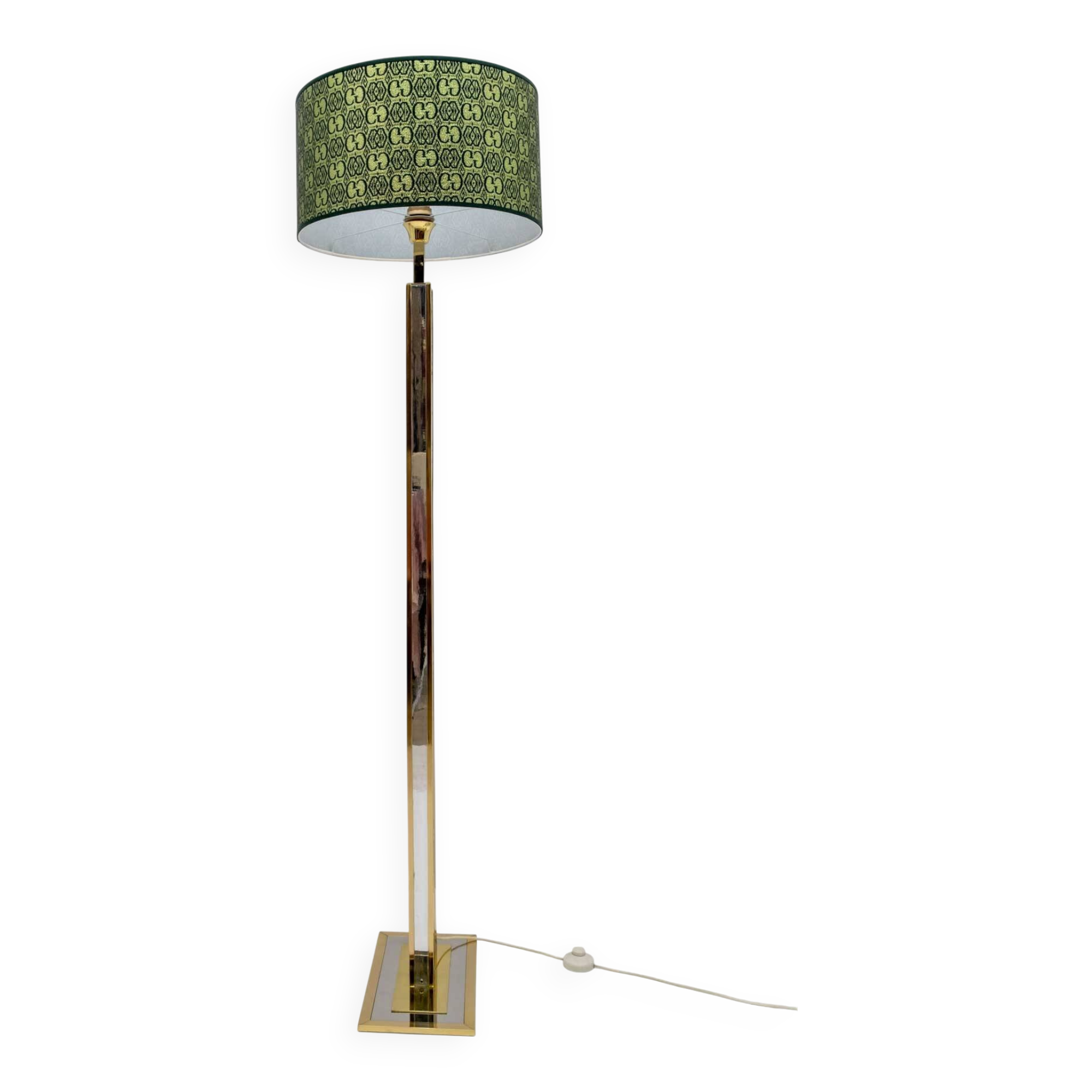 Romeo Rega Mid-Century Modern Italian Brass Floor Lamp with Gucci Fabric