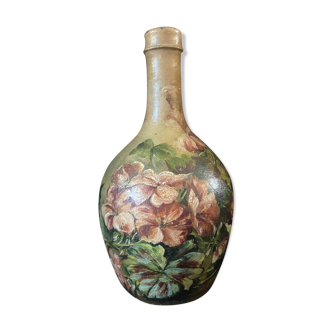 Beautiful bottle A ancient sandstone painted with floral motifs Folk art Puisaye