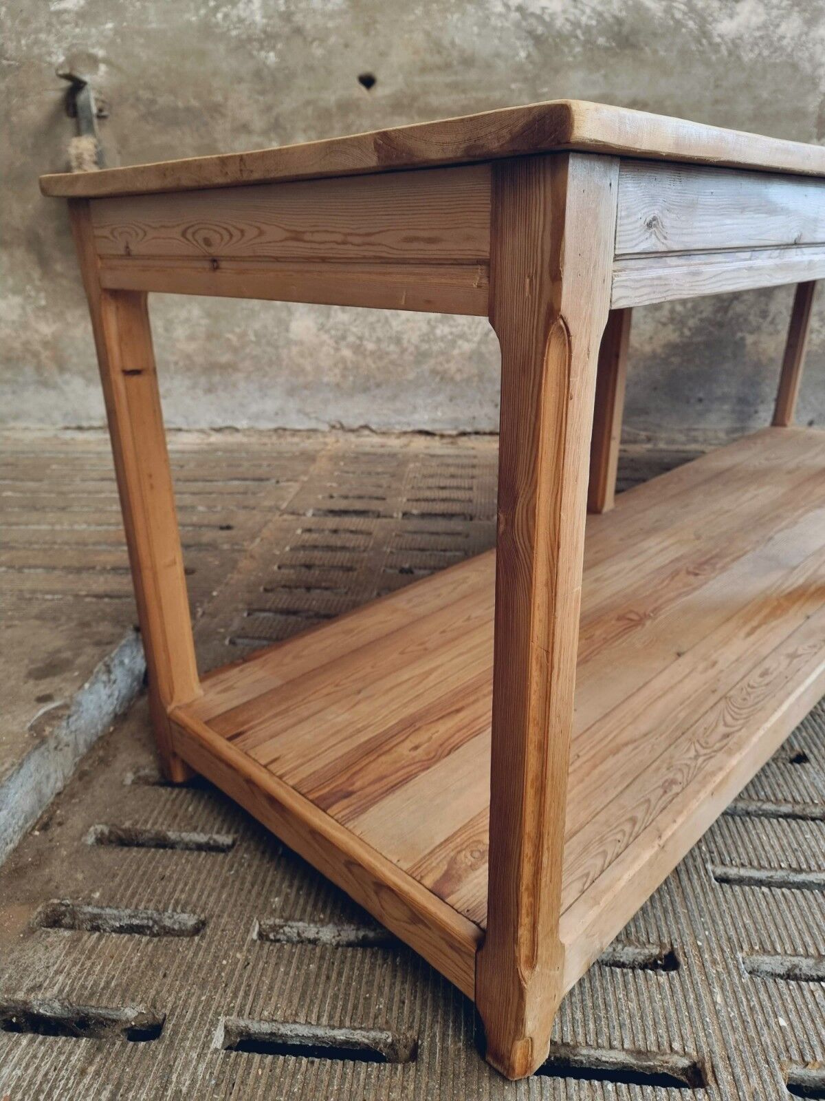Old work table textile table pine cooking island or side table