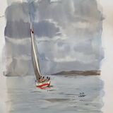 Original watercolor painting by Minik Jodor Marine "Royale" sailing Brittany