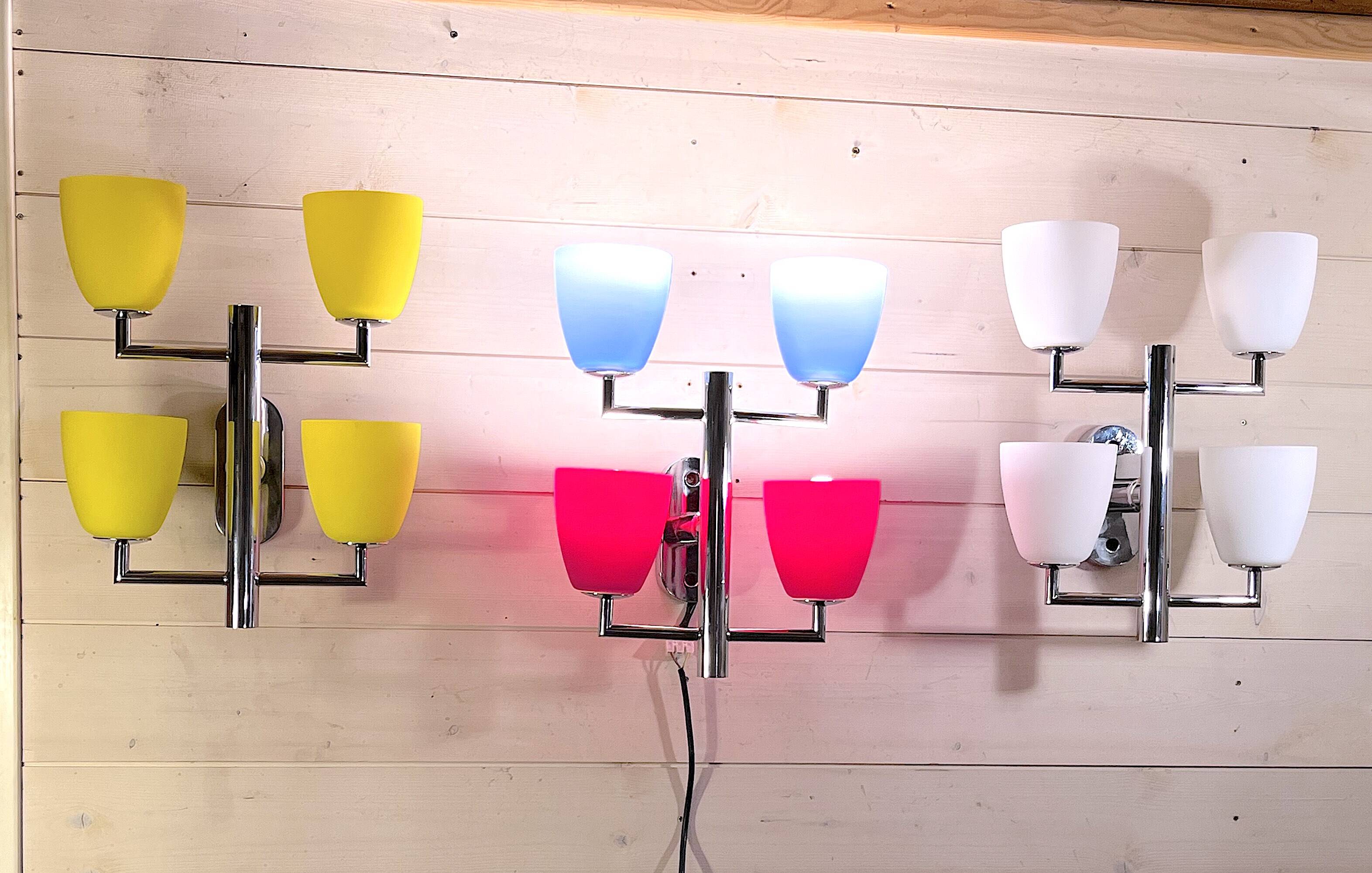 Fontana Arte, Set of 3 4-Light Wall Lamps, Murano Glass, Italy